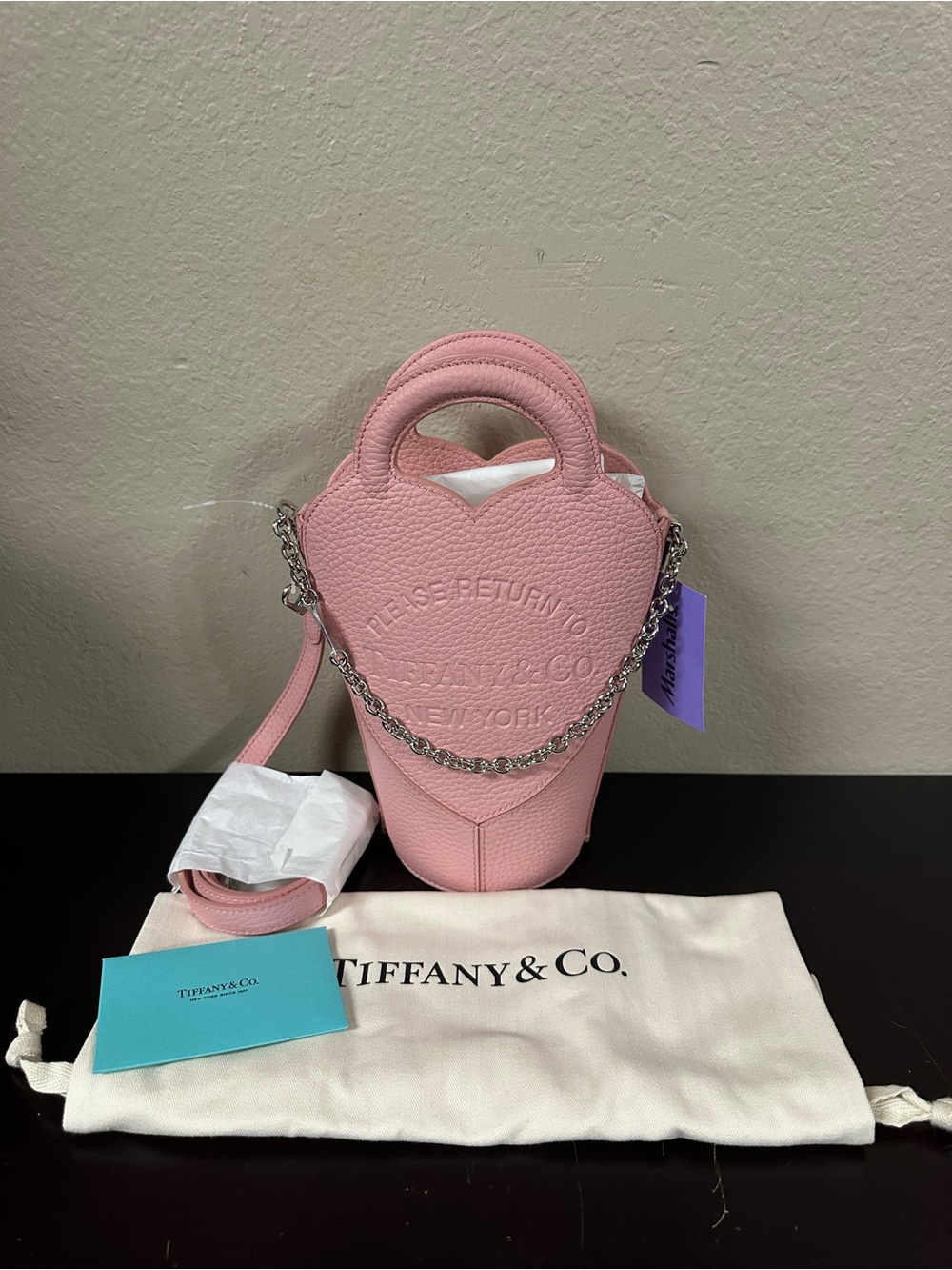 Tiffany & Co. Baby Pink Leather Mini Bucket Bag with Chain